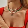 Collier clavicule perles nacrées imitation de Noël, Style festif empilé avec un collier Père Noël Cerf