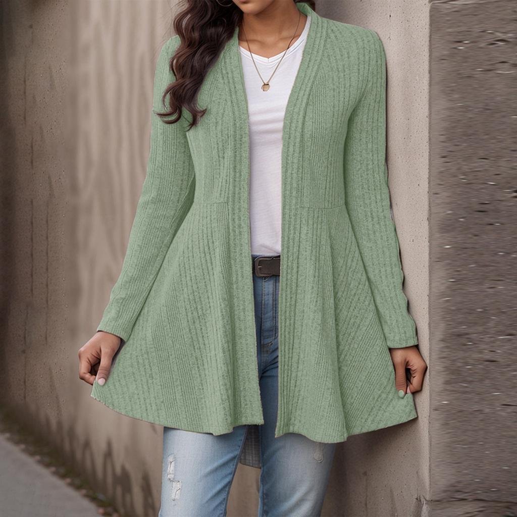Women's Casual Fashion Loose Solid Color Knitted Striped Cardigan Top Jacket