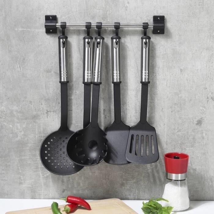 Set d'ustensiles de cuisine - Hi - 6 pièces - Noir - Acier inoxydable - Résistant à 210°C