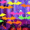 Glow in The Dark Halloween Bat Decoration Fluorescent Paper Bat Hanging Swirls Halloween Party Ceiling Streamers for Neon Party Room Decor