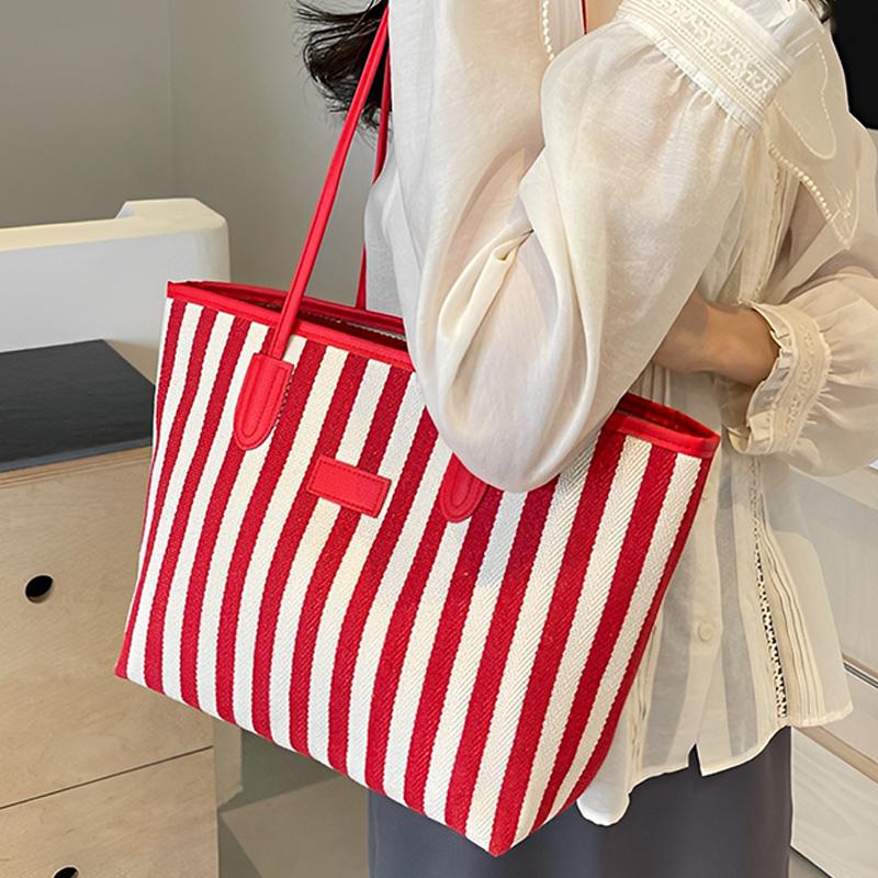 Striped Large-Capacity Casual Bag Spring And Summer Versatile Ins Foreign Style Shoulder Underarm Bag Going Out Tote Bag