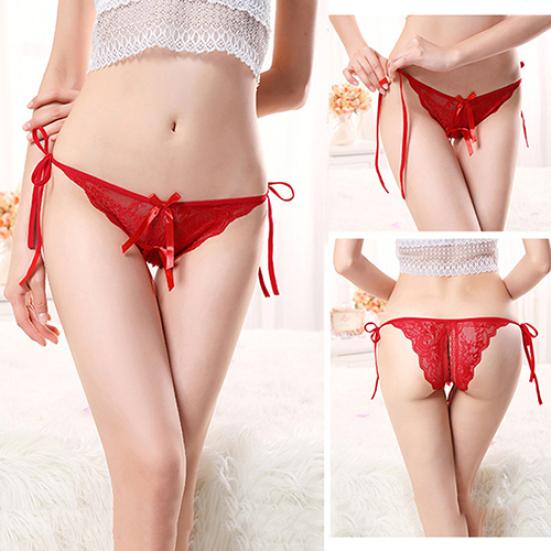 Dámská sexy tanga Kalhotky s otevřeným rozkrokem G-string s krajkovým uzlem Kalhotky Spodní prádlo