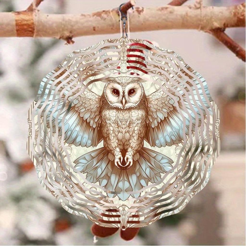 Eule Metall Windspiel Doppelt Richtungsdrehendes Spiraldesign Outdoor Gartendekor Einfache Installation Kein Strom Benötigt Hängende Dekoration