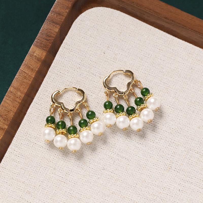 Original design earrings, natural agate pearls, retro earrings, ear buckles, medium and high-end earrings for women