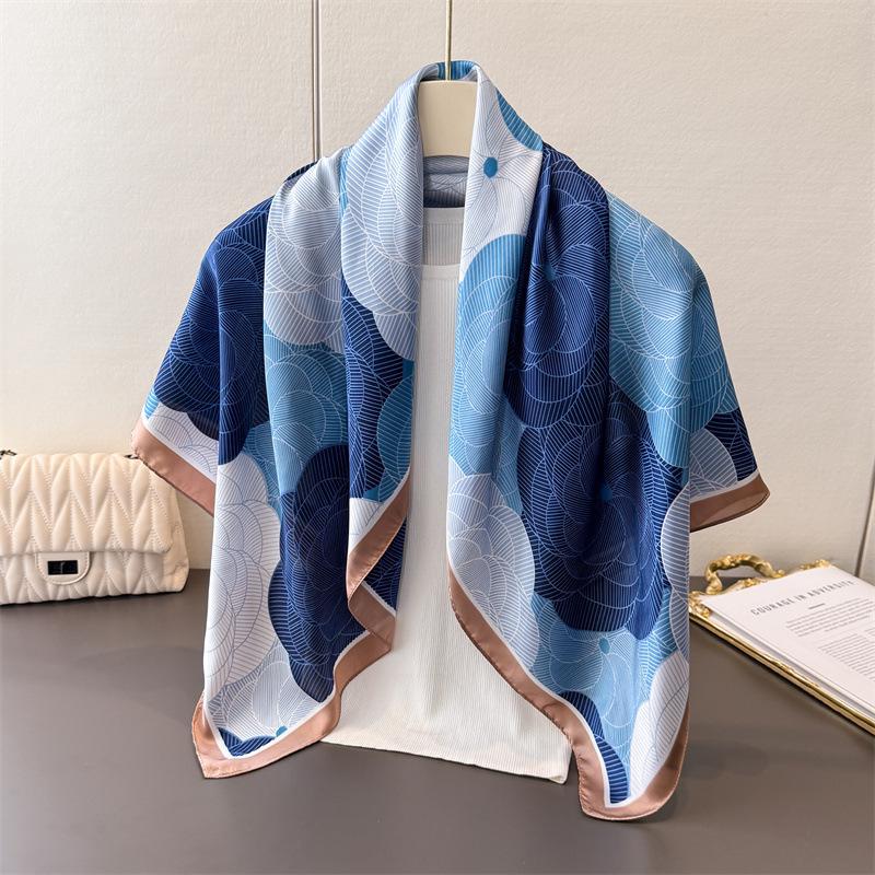 

Korean Version Of Elegant Floral Satin Imitation Silk Printing Large Square Scarf Silk Scarf Shawl Headscarf Neck Protection Scarf Decorative Scarf 90*90cm