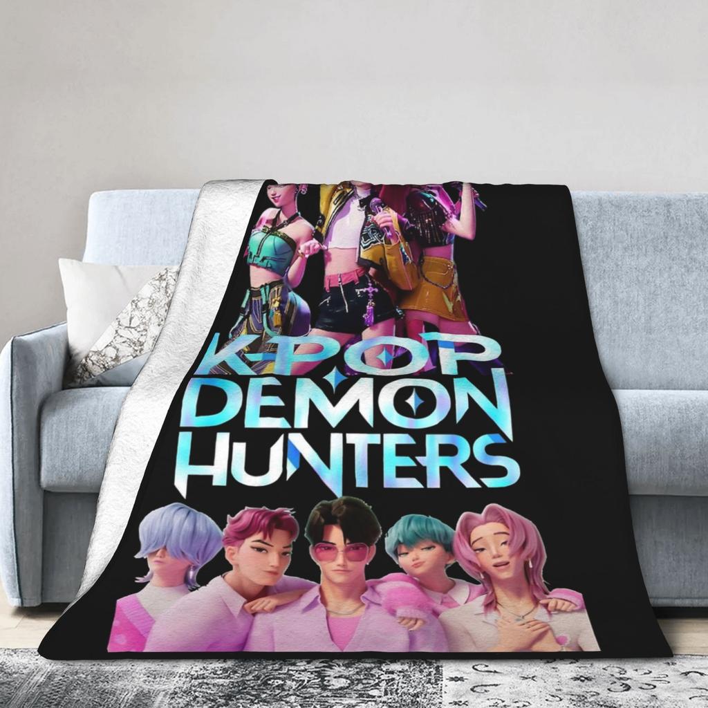 Huntrix Blanket Cover Coral Fleece Plush Kpop Demon Hunters Lightweight Throw Blankets for Home Couch Bedspread