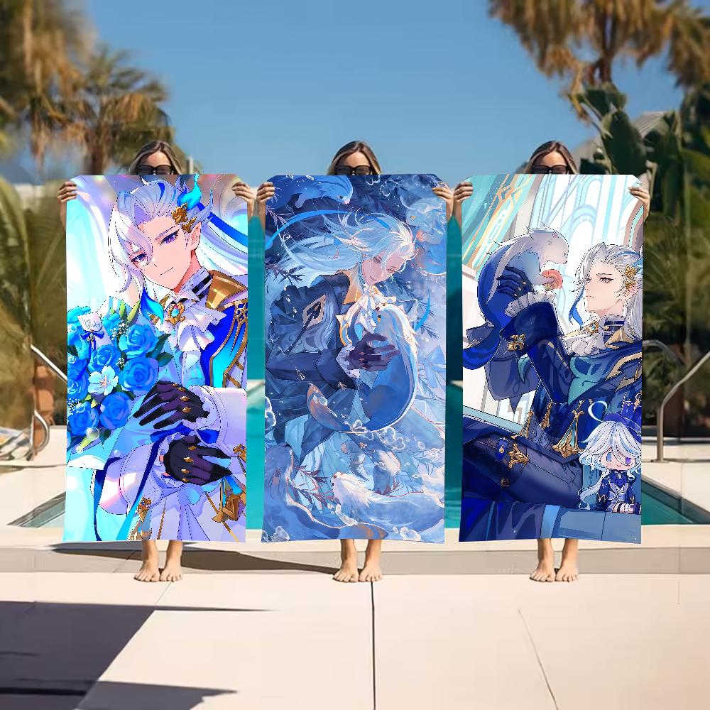 Game Genshin Impact Neuvillette Towel Sports Quick Dry Travel Camping Gear Sandproof Soft Light Large Beach Towel