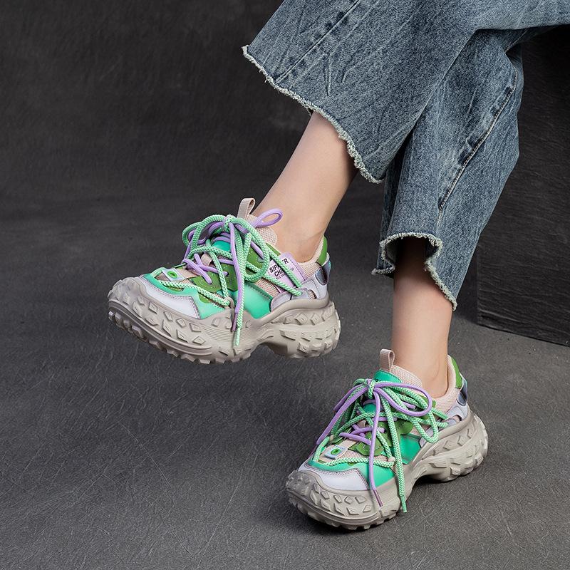 Herbst neue dicksohlige Durian-Sohle Dad-Schuhe bonbonfarbenes Mesh Mode Damenschuhe