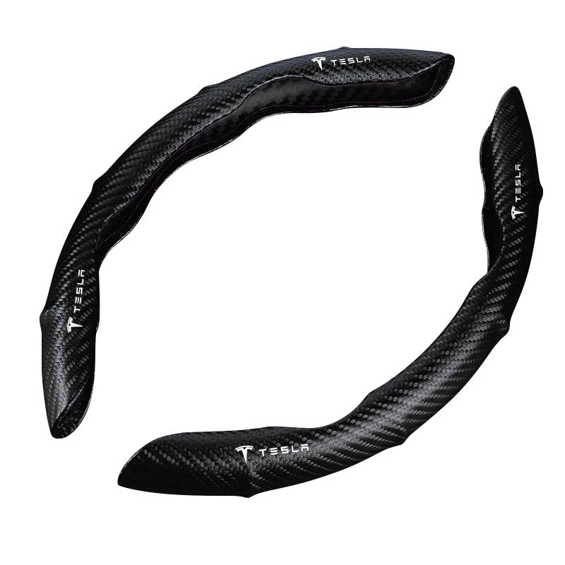 2pcs Carbon Fiber Non-Slip Steering Wheel Cover Car Accessories For Tesla Model 3 Model X S 2016-2023  Model Y Decals TM3 TMX
