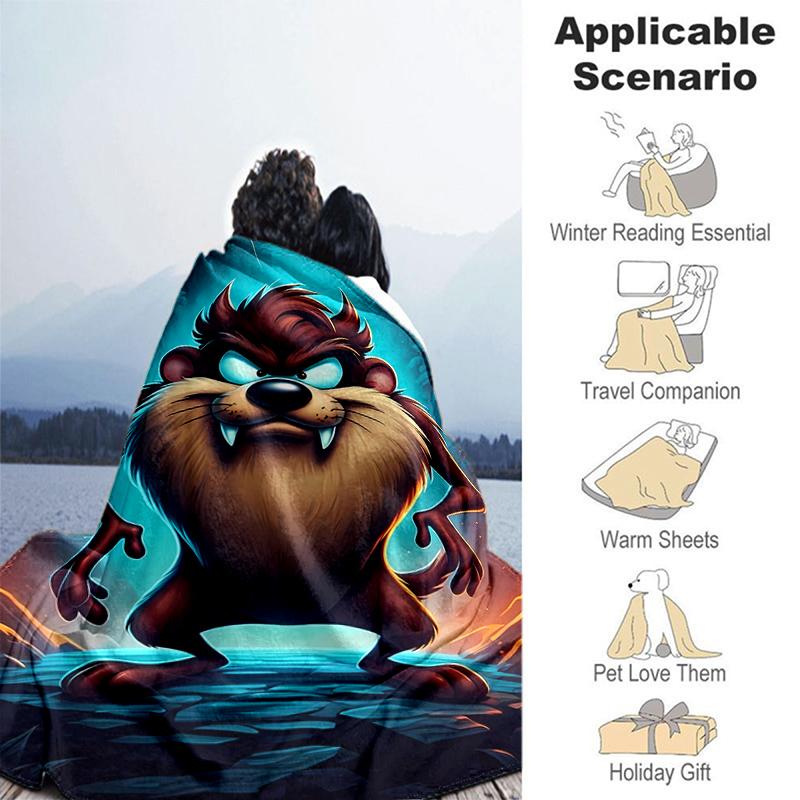 1pc Blanket Taz Mania Print Design, Lightweight Blanket for Sofa, Bed- Soft &Warm, Gift for All Seasons like Christmas, Halloween