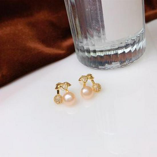 Exquisite Copper Gold-Plated Cherry Studs: 7-8mm Bun Beads - Fresh, Versatile Ear Ornaments