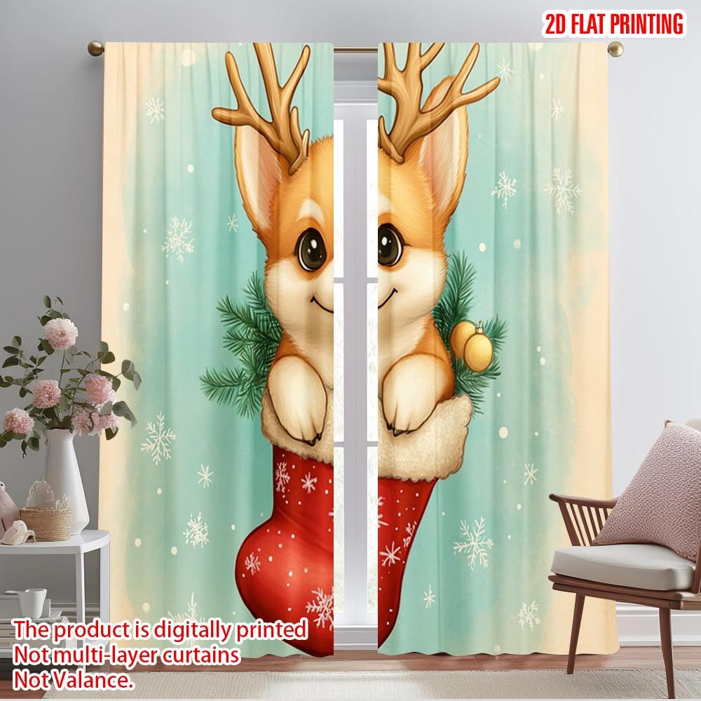 

2pcs,2D plane printing Minimalist Curtains Cute Puppy Christmas Stocking Holiday (3) Versatile 100% Polyester (without rod) 52.50×116.00 CM 2pcs