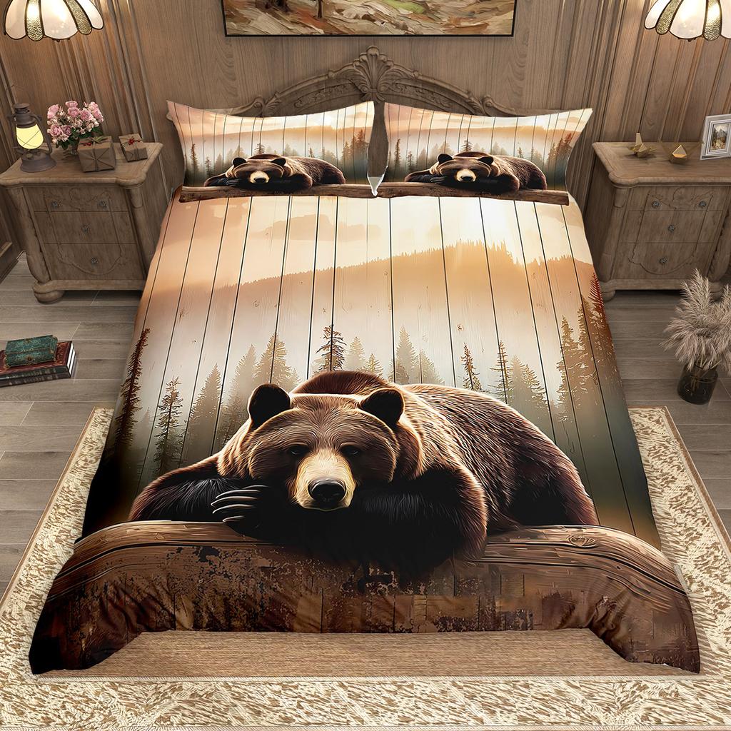 Homewish Rustic Farmhouse Lodge Cabin Duvet Cover Set 2pcs/3pcs, Moose Deer Bear Bedding, Woodland Animal Comforter Cover Set