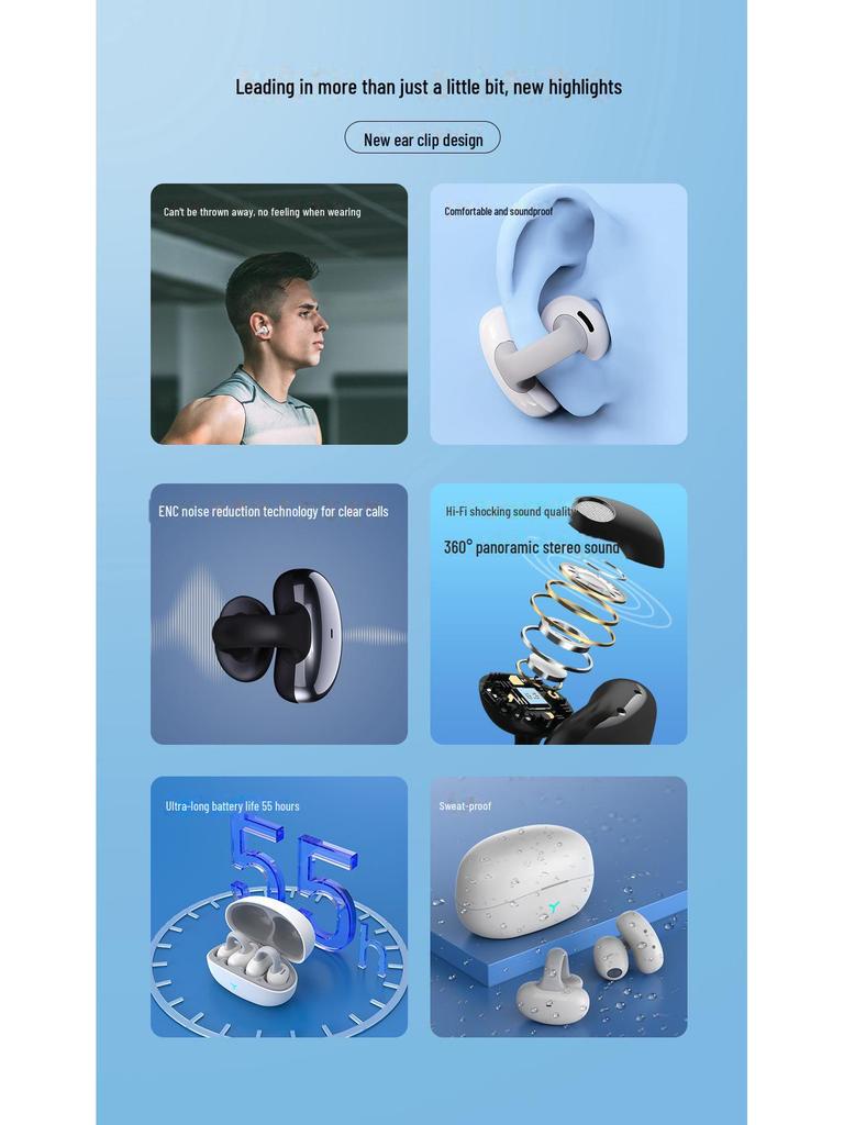 Akıllı Gürültü Engelleme Özellikli TWS Kulak Klipsli Spor Bluetooth 5.3 Kulaklık