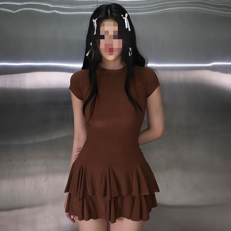 European and American summer women's simple ruffle edge fashionable temperament slim fit solid color dress