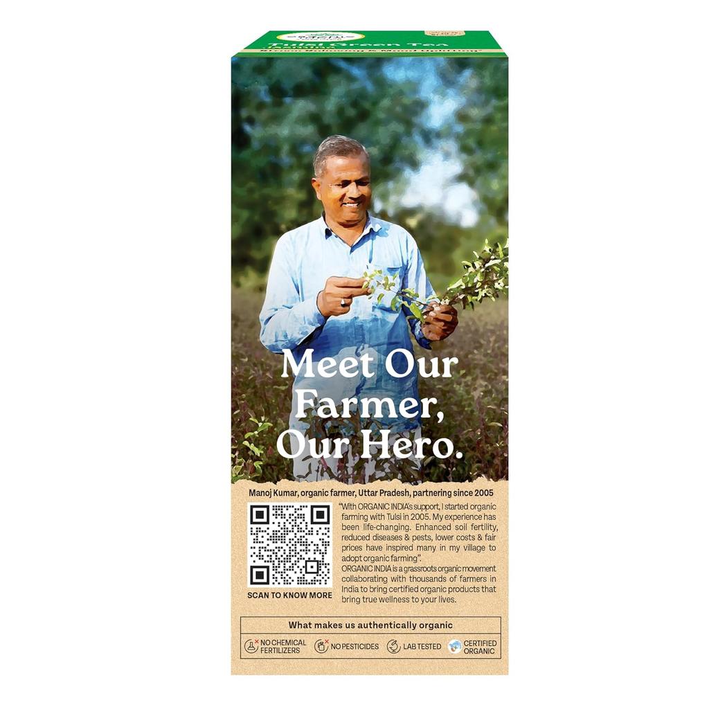 ORGANIC INDIA Tulsi Green Tea Jasmine by TATA – 25 Tea Bags, Soothing Aromatic Blend, Mood Uplifting, Antioxidant-Rich Herbal Tea