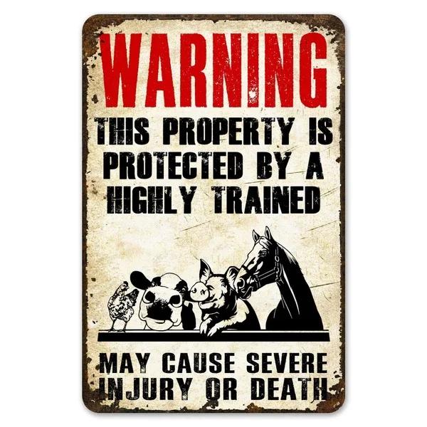 Warning This Property Is Protect By Labradoodle Dog Tin Sign Vintage Farm Decor Art Pet Lover Tin Metal Sign