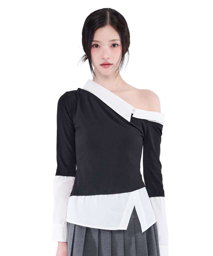 Alkialka One-Shoulder Layered Top (Black)