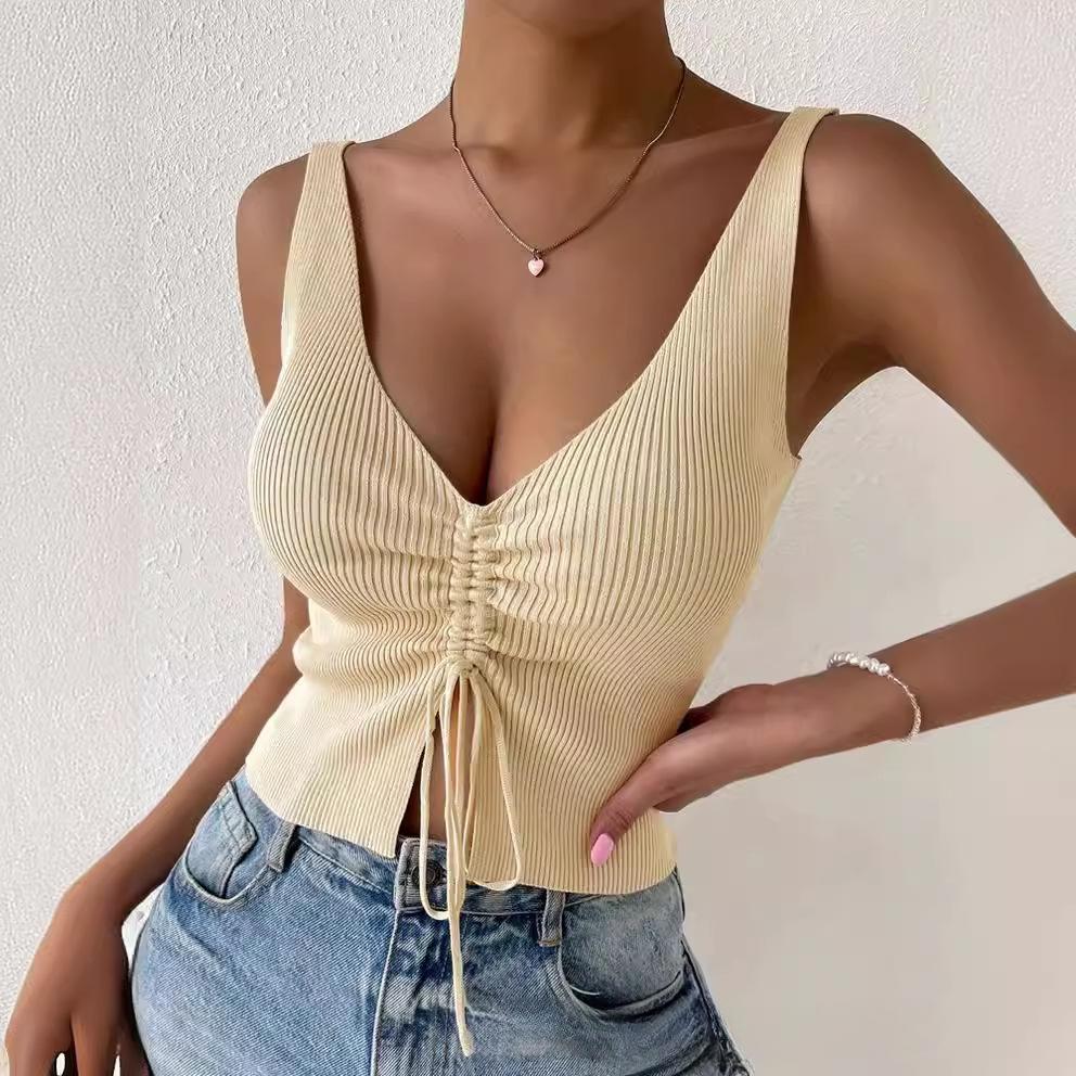 Summer European American Sexy Fashion Drawstring American Spice Girl Versatile Drawstring Slimming Design Suspender Vest Top