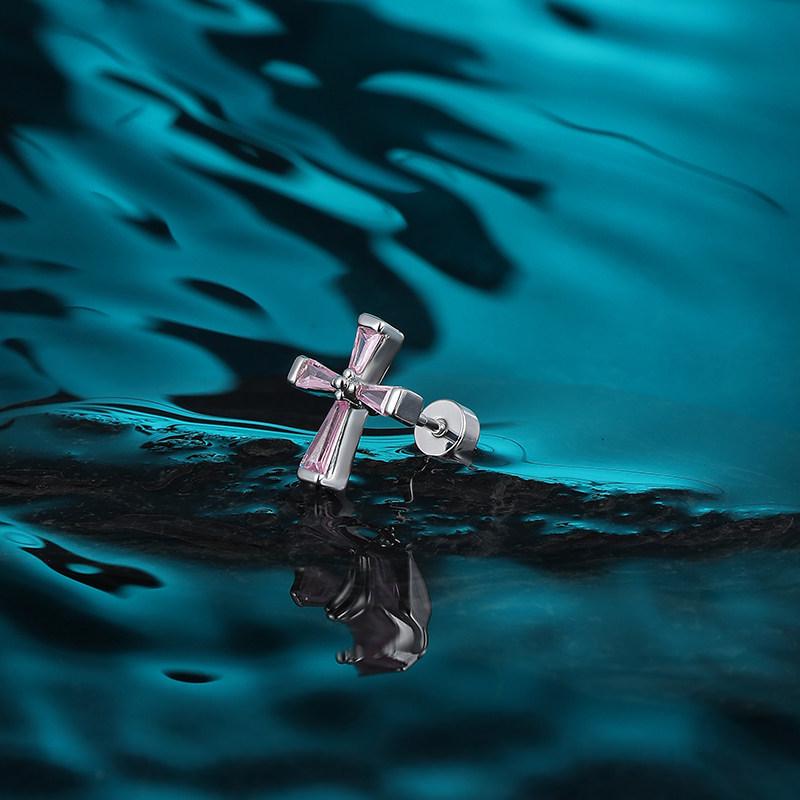 Pink Zircon Titanium Alloy Stud Earrings for Women - Lightweight Luxury Design with High-End, Niche Appeal.