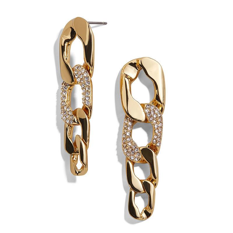 Alloy Geometric Fashionable Stud Earrings For Women With Sparkling Chain Style