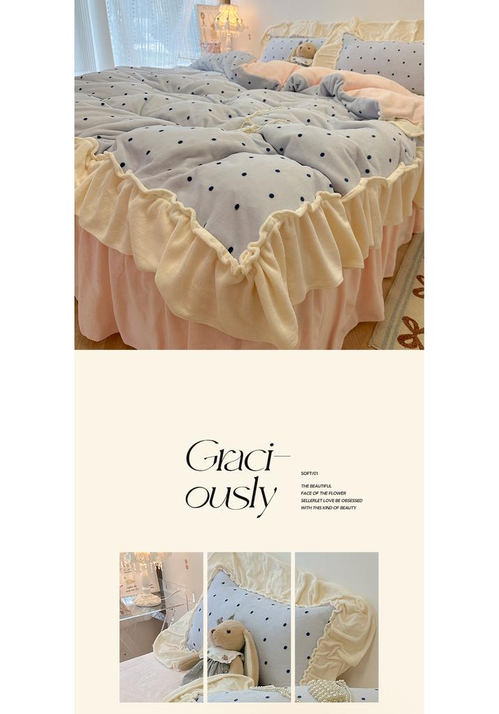 Sleepy Japanese Cream Wind Milk Velvet Lace Bedding Four Piece Set