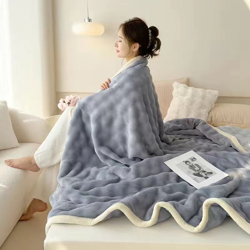 Winter Thick Blanket Imitation Rabbit Hair Bubble Velvet Air Conditioner Flannel Sheets Covered Laid Bedding Warm Double-sided Plush Sofa Towel