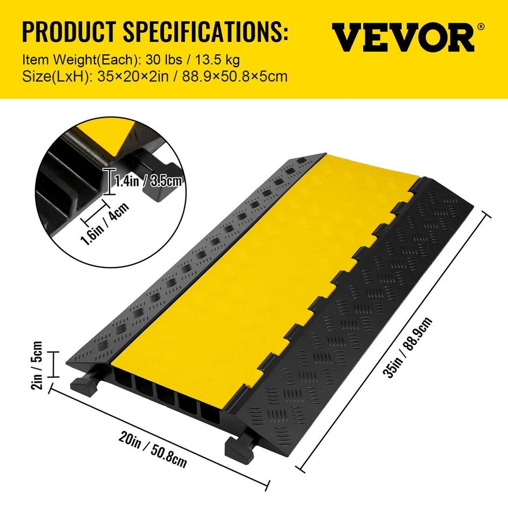 5 Channel Rubber Cable Protectors Extreme Cable Ramps 66000lbs Heavy Duty 5 Slots Protective Cable Wire Cord Ramp Driveway Rubber Traffic Speed Bumps