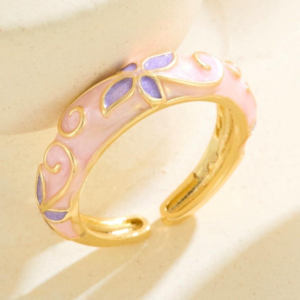 Colorful Oil-Drop Enamel Ring Versatile Drip Glazing Ring Vintage Flower Open Ring  Wedding