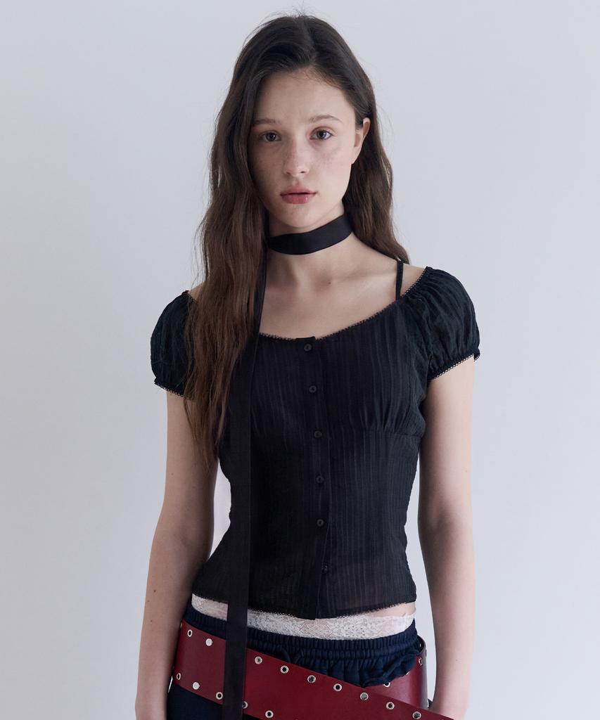 ROLAROLA Off Shoulder Tie Blouse Black
