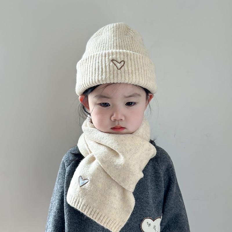 Children'S Hat And Scarf Two-Piece Set Autumn And Winter Korean Style Knitted Hat Baby Warm Wool Pullover Hat Scarf