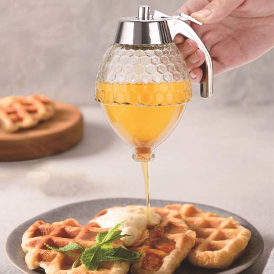 Honey Jar Detachable with Press Valve Sealing Lid Dispenser One Hand Operation Leak Proof Oil Vinegar Storage Bottle for Syrup Maple Honey