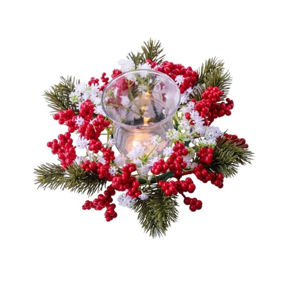 Artificial Pine Needles Christmas Wreath Red Berries Candle Ring Wreath  Table Centerpiece