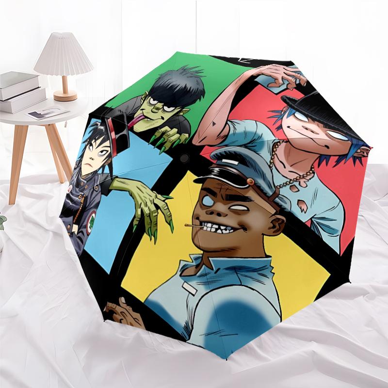Printed Gorillaz band Folding Umbrella,Outdoor,Leisure,And Travel Umbrella,Durable Umbrella Fabric,Birthday And Holiday Gift