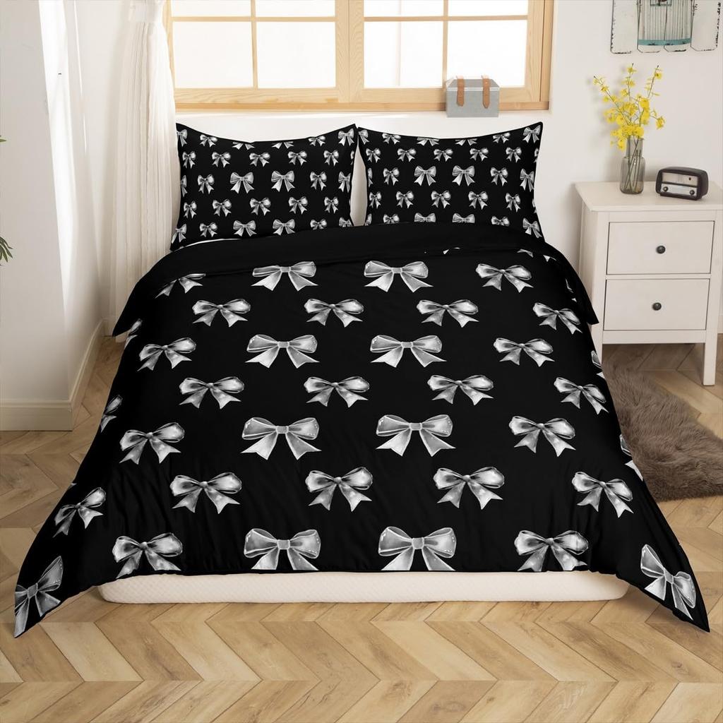 Cute Kawaii Bowknot Kids Duvet Cover Geometric Plaid Butterfly Knot  Quilt Cover For Girls Teen  Women Adults 3 Pcs  No Quilt