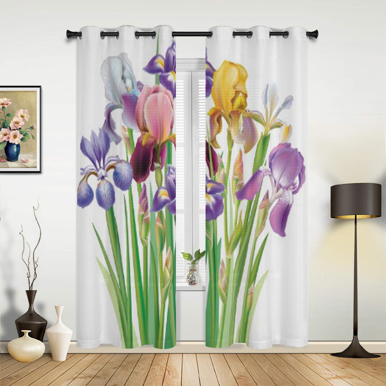 Современные оконные шторы с букетом цветов ириса — фото 2