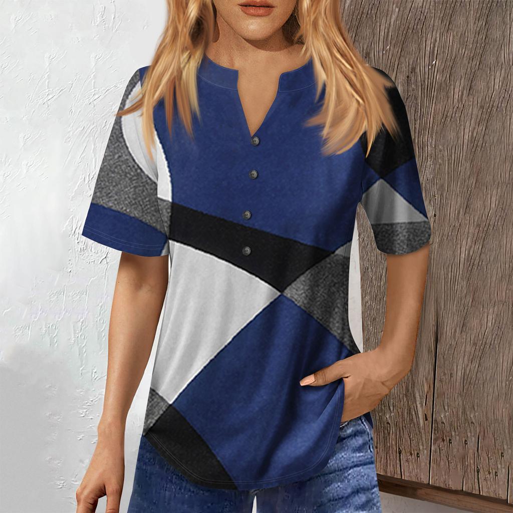 Modisches, lockeres Sommeroberteil für Damen mit V-Ausschnitt und Knopfleiste, kurzärmelig, lässig, elegant