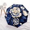 1pc Floral Blue Automatic Folding Umbrella, 8-Rib Sturdy Canopy, Portable Travel Umbrella for Outdoor Use