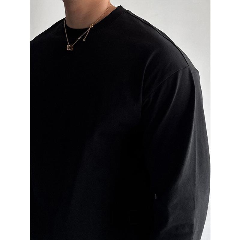 Round Neck Long-sleeved T-shirt Men's Autumn Winter Sports Solid Color Bottoming Shirt Top
