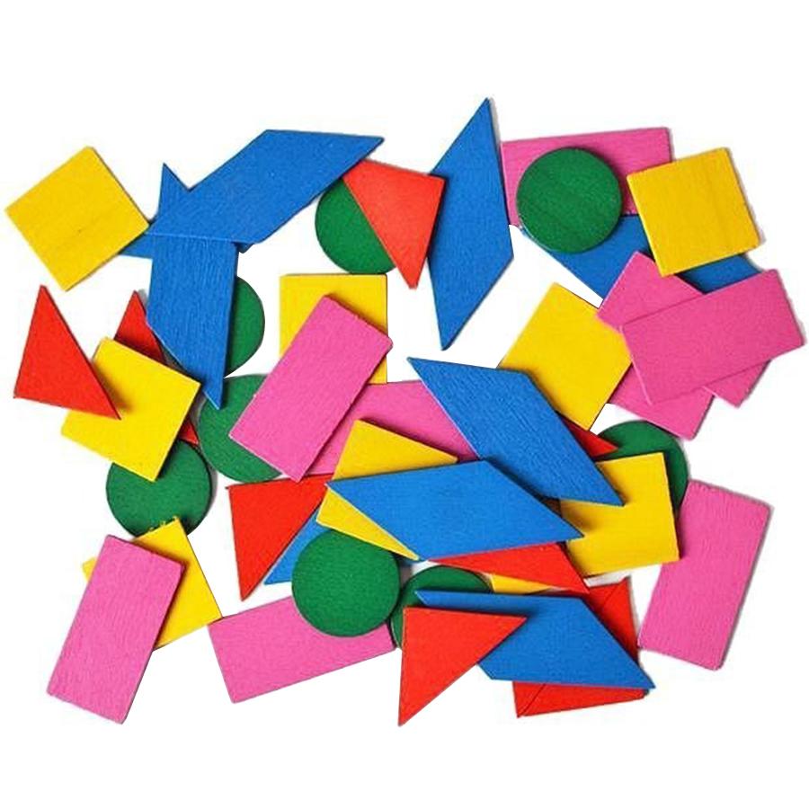 50pcs 2-4cm Wooden Color Geometric Blocks Student Shape Cognition Mathematics Learning Props School 2D Graphic Teaching Aids