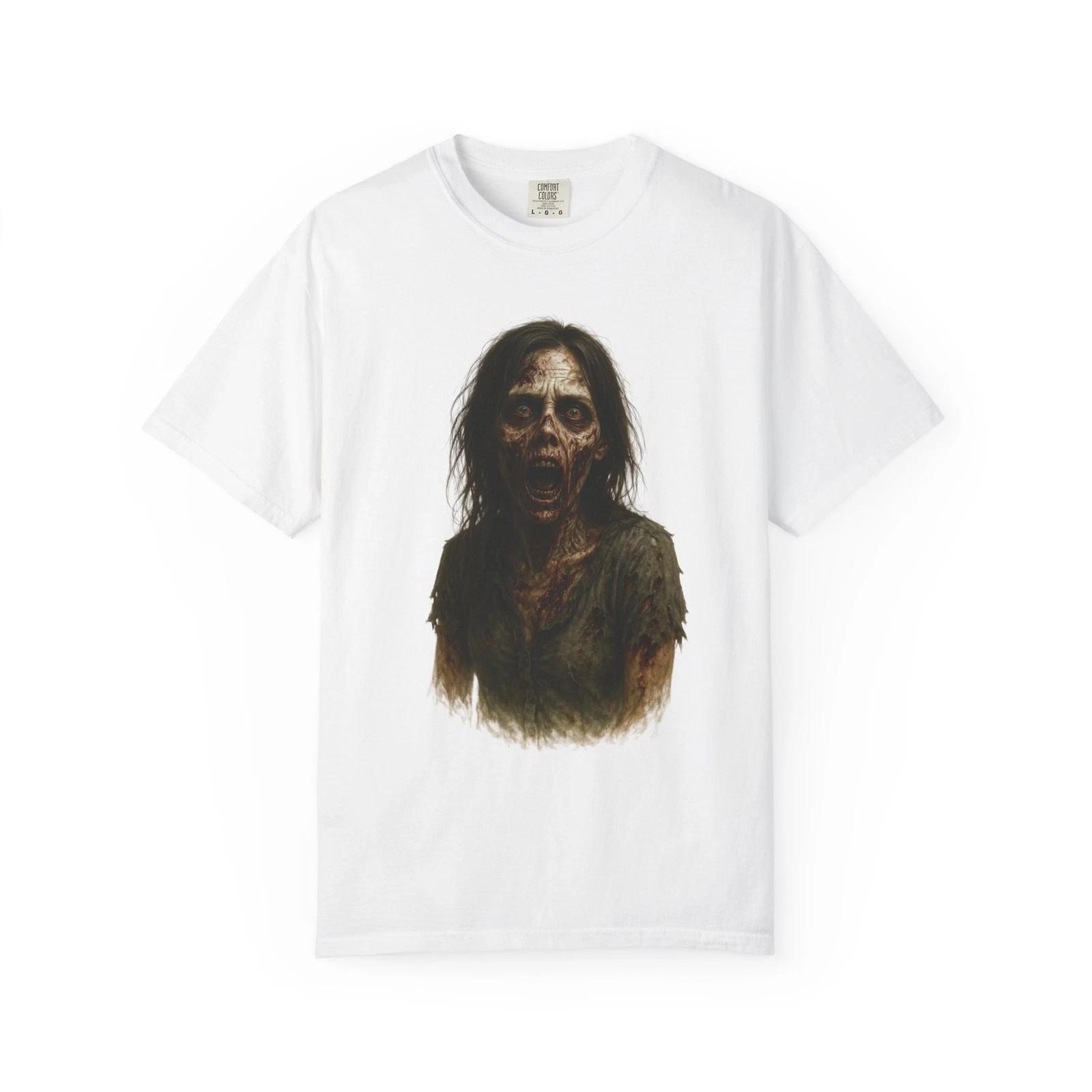 Zombie Girl Portrait T-shirt, Unisex Tee, Halloween Shirt, Grunge Graphic Top, L