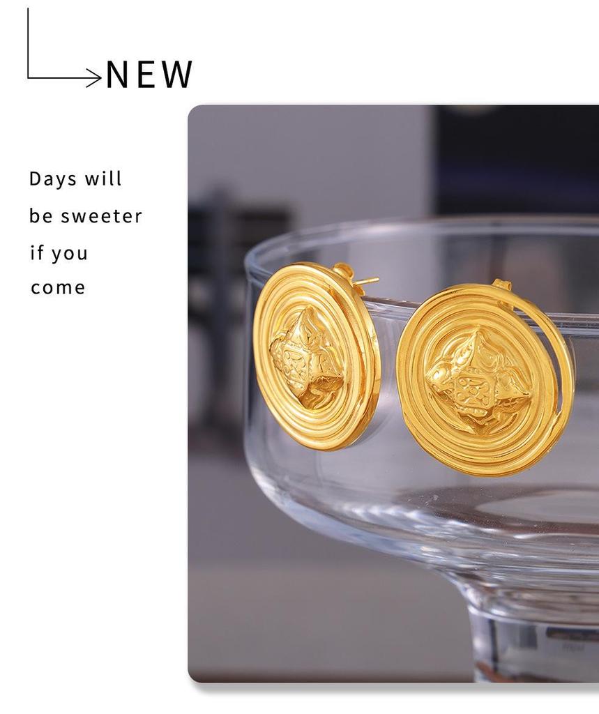 Vintage Minimalist Round Gold-Plated Titanium Steel Stud Earrings