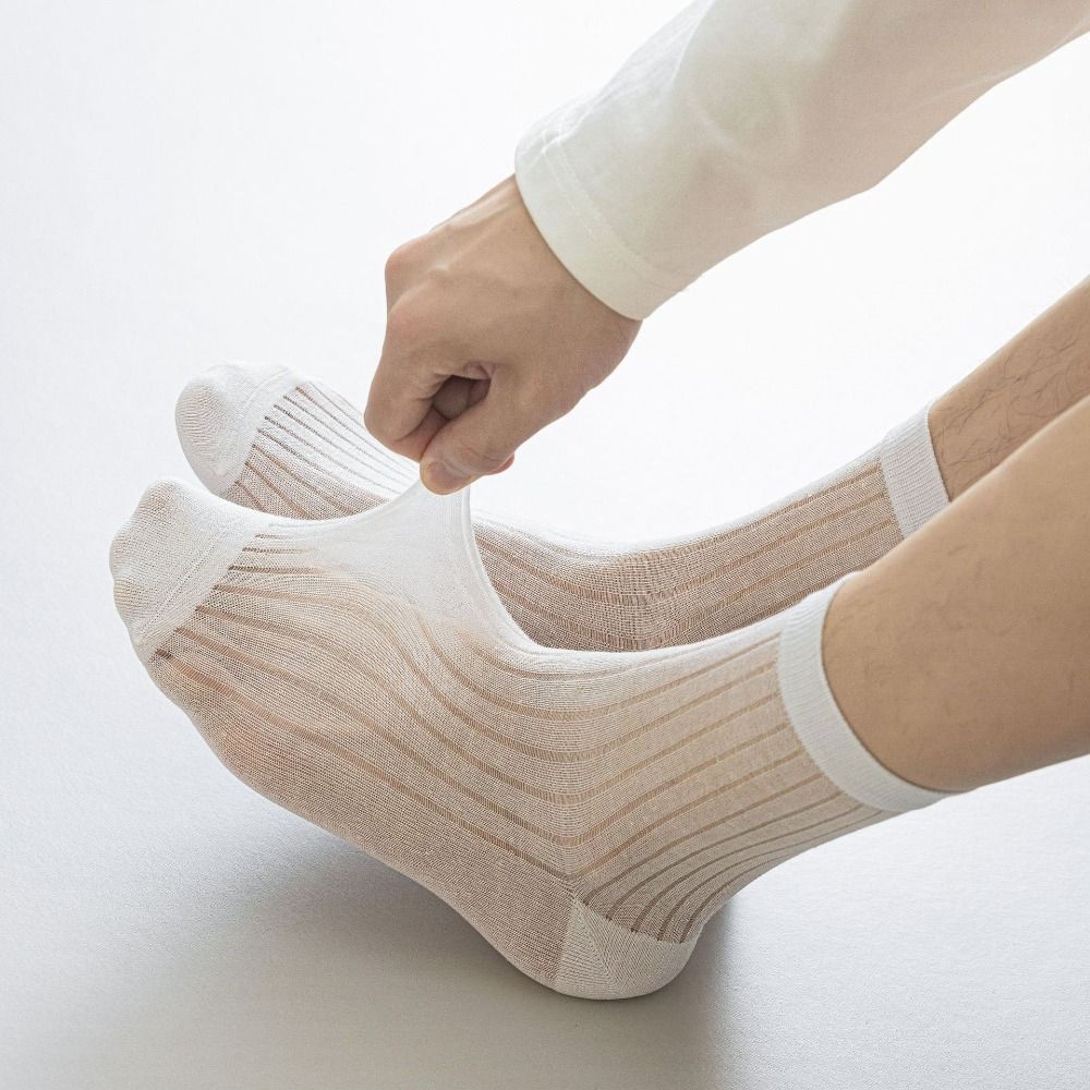 Stripe Business Socks Men Mesh Thin Men Tube Socks Comfortable Mid-calf Socks Men  Summer