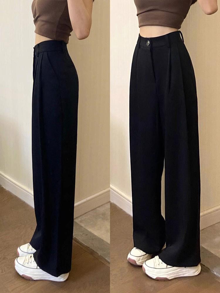 

Women s Plus Size Black Wide Leg Drapey Pants - Spring Slimming, Loose Fit, Casual Straight Leg 2XL (125-140 catty) чорний