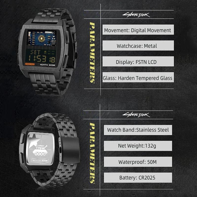 NORTH EDGE Herren Digitaluhr Retro Industrie Metall Stil Wasserdicht 50M Sport Uhren Für Männer Welt Zeit reloj de hombre