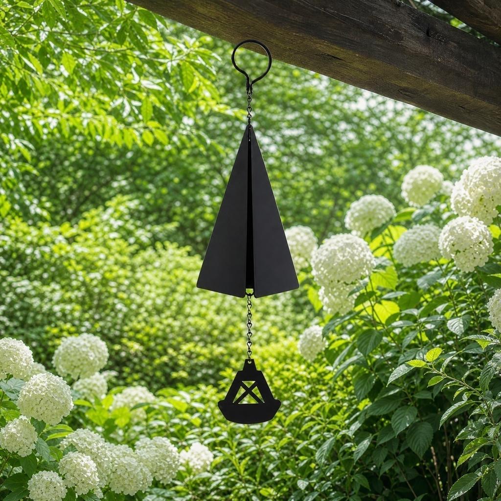 Outdoor Metal Wind Chime Triangular Design Iron Hanging Decoration for Garden Patio Yard Porch with Chain and Bell Pendant
