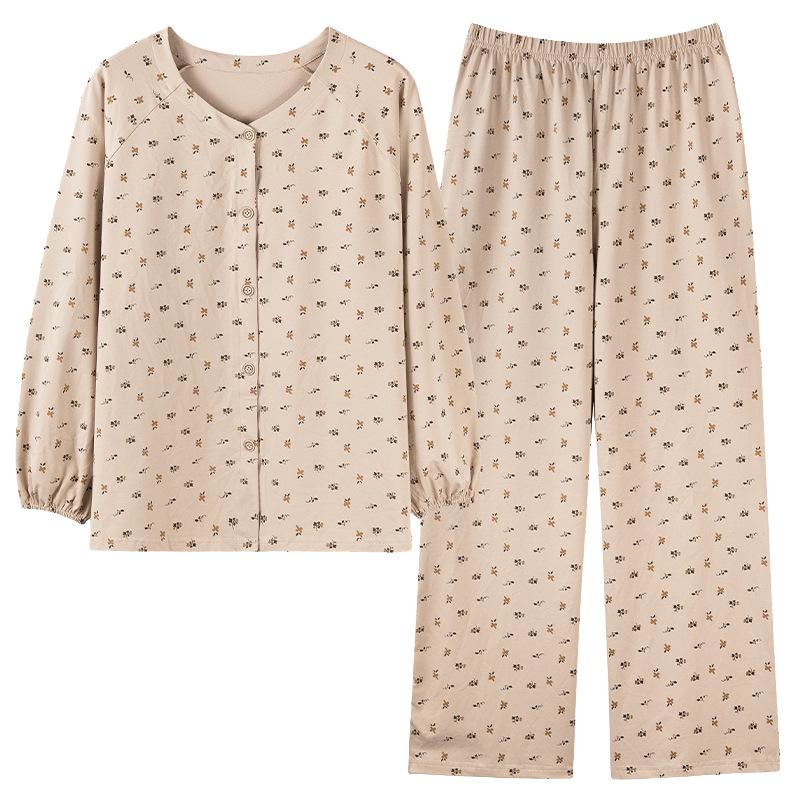 Pajamas women's spring and autumn pure cotton long-sleeved autumn new floral cardigan large size women's clothing can be worn outside loungewear suit
