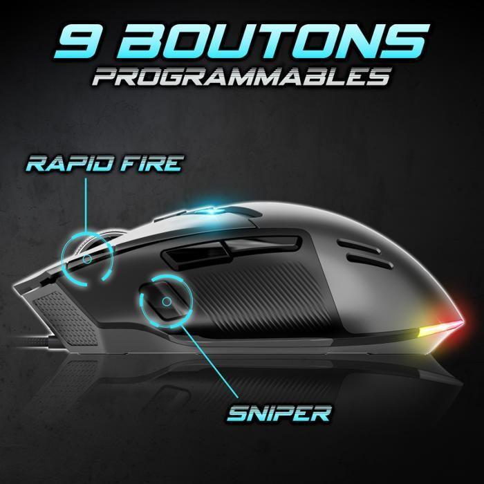 Souris Gamer RGB - SPIRIT OF GAMER - ELITE M60 DARK - 20000 DPI - 9 Touches Programmables - Filaire