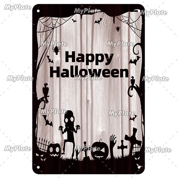 [MyPlate] Halloween Metal Sign Vintage Tin Sign Cafe Bar Decorative Plaque Home Decor Party Wall Sticker Witch Poster Gift