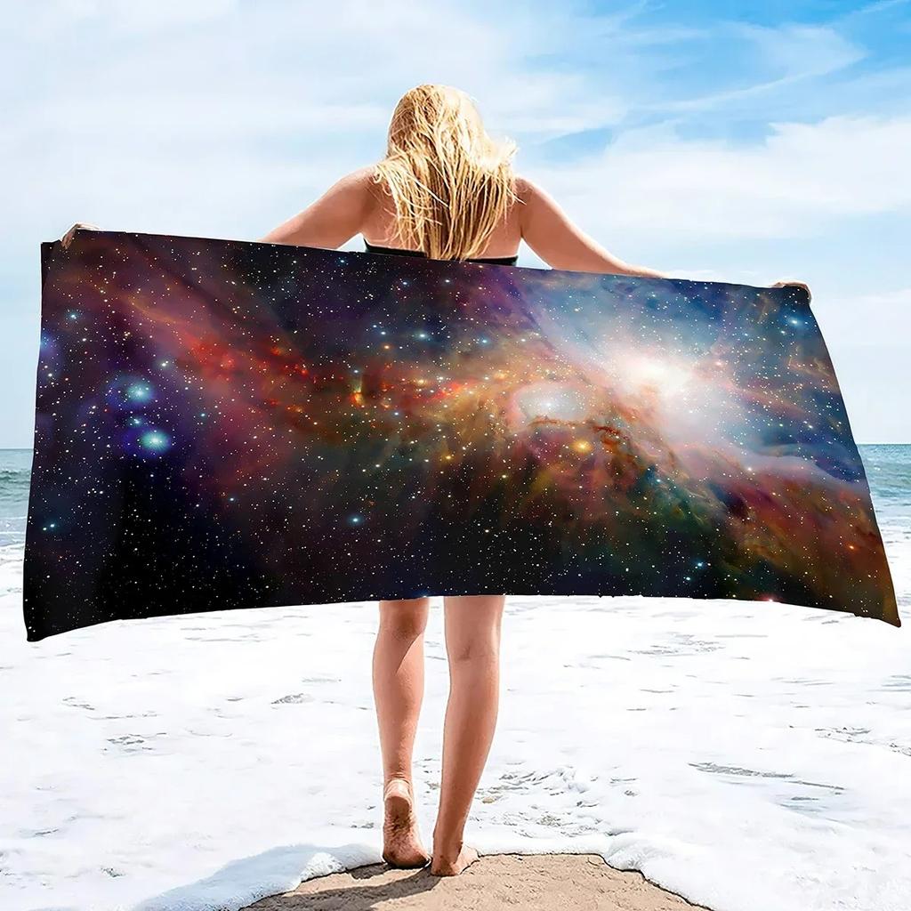 Ice Blue Deep Nebula Night Sky Beach Towel Printed Towel for Bohemian Style Beach Trip